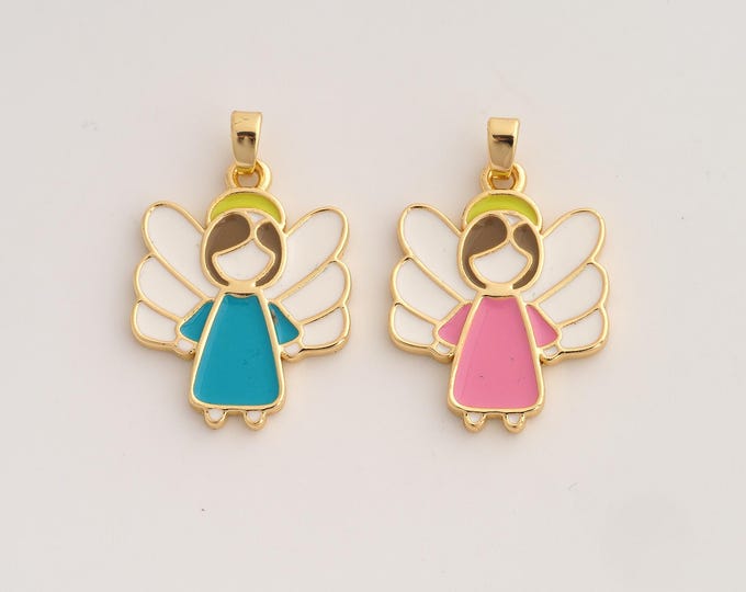 18K Gold Filled Angel Charm,Dainty Enamel Angel Pendant,Angel Pendant ,DIY Jewelry Supplies,29x19x2.2mm