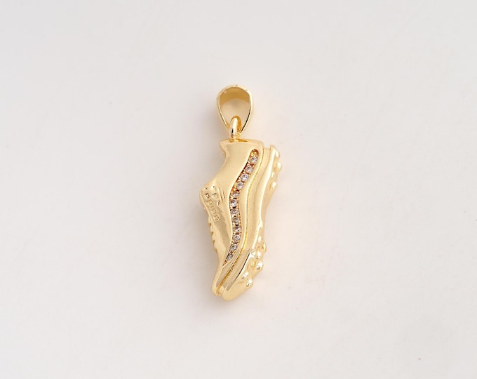 18K Gold Filled Sneaker Charm,Dainty Sneaker Pendant,CZ Sneaker Pendant ,DIY Jewelry Supplies,28x9.8x5.5mm