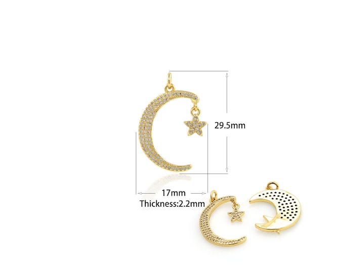 1PCS Necklace Shiny Pendant Crescent and Star CZ Pendant Necklace Gift Celestial Jewelry Gift Cubic Zirconia Jewelry Supply 17x29.5x2.2mm