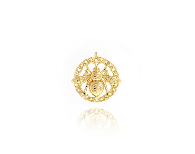 18K Gold Filled Bee Pendant,Gold Dainty Bee Charms,Bee Charm Bracelet Necklace for DIY Jewelry Making Supply,42.3x42.2x5.2mm