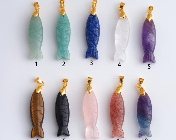 Fish Gemstone Pendant,Natural Stone Charms,Crystal Gemstone Charm DIY Jewelry Making Supply,45.5x10.2x7.2mm