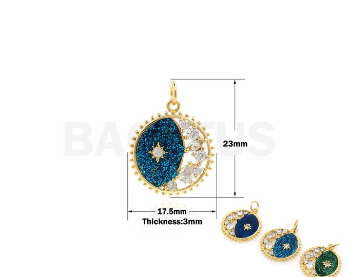 1PCS 18K Gold Filled Star And Moon Charm, MicroPave Moon Pendant, Star Pendant,Medal Necklace, Exquisitely Crafted 23x17.5x3mm