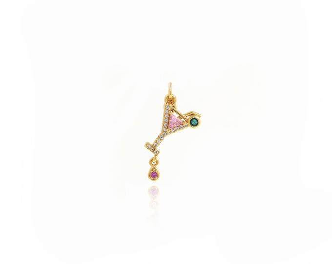18K Gold Filled Wine Glass Pendant,Cup Pendant, MicroPave CZ Goblet Necklace Pendant DIY Jewelry Supplies,27.5x15.5x3.5mm