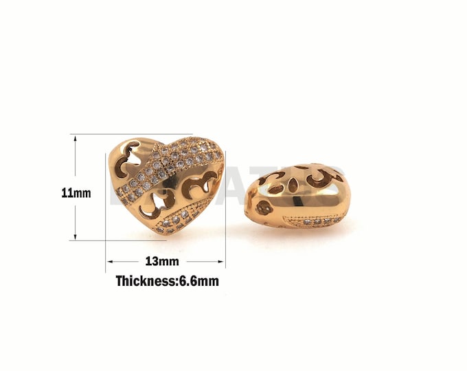 1PCS CZ Micro-Pave Three-Dimensional Heart Spacer Beads, Hollow Heart-Shaped Spacer Beads, Heart Necklace, Heart Charm 13×11×6.6mm