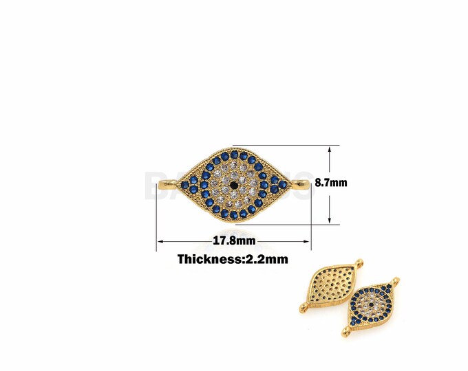 1PCS 18K Micropavé Greek Eye Connector Eye Charm Suitable for Bracelet, Necklace, Jewelry Products Paving Connector 8.7*17.8*2.2mm
