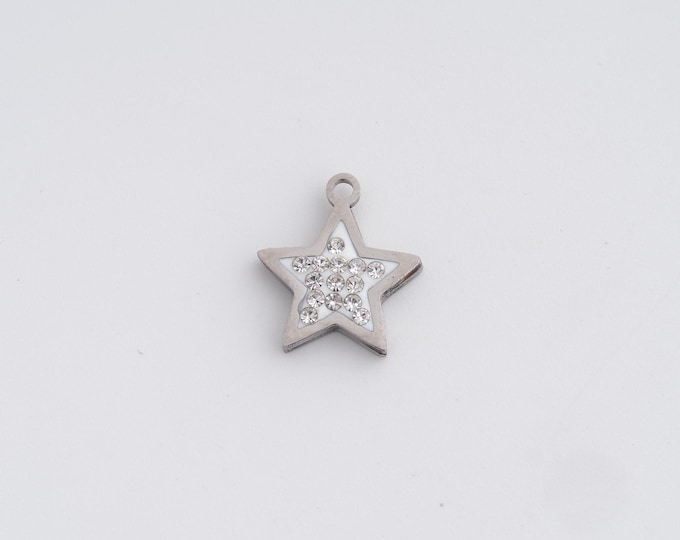 Stainless Steel Star Pendant,Celestial Charms,CZ Starburst Charm Bracelet Necklace for DIY Jewelry Making Supply,13.4x12x2.4mm