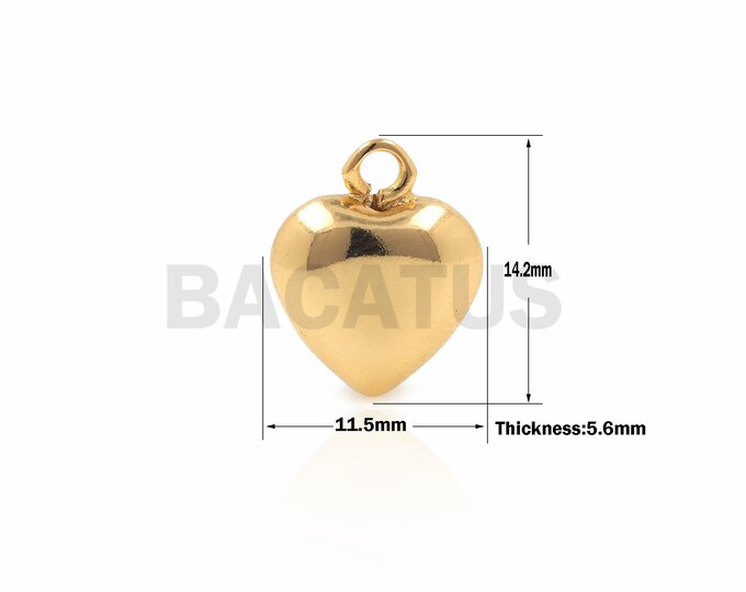 1PCS Small Puffy Gold Heart-Shaped Pendant, Heart-Shaped Charm, Heart-Shaped Necklace, Three-Dimensional Heart Pendant 14.2*11.5*5.6mm