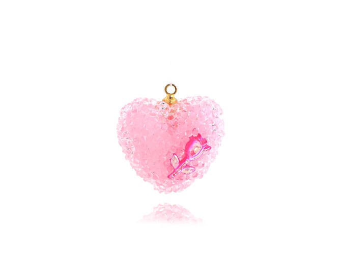 18K Gold Filled Heart Pendant,Enamel Heart Pendant Rose Charms,Simple Pendant Bracelet Necklace for DIY Jewelry Making Supply,20x19.5x12mm