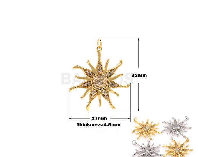 1PCS Sun Flower Pendant Necklace Flower Necklace Gold Plated Necklace Statement Necklace Cubic Zirconia Jewelry Unique Jewelry 32x37x4.5mm