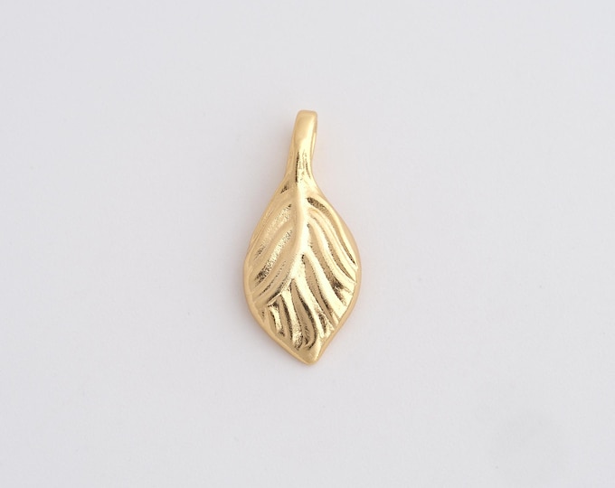 18K Gold Filled Leaf Pendant,Gold Dainty Leaf Charms,Leaf Charm Bracelet Necklace for DIY Jewelry Making Supply,19.8x9x2.2mm