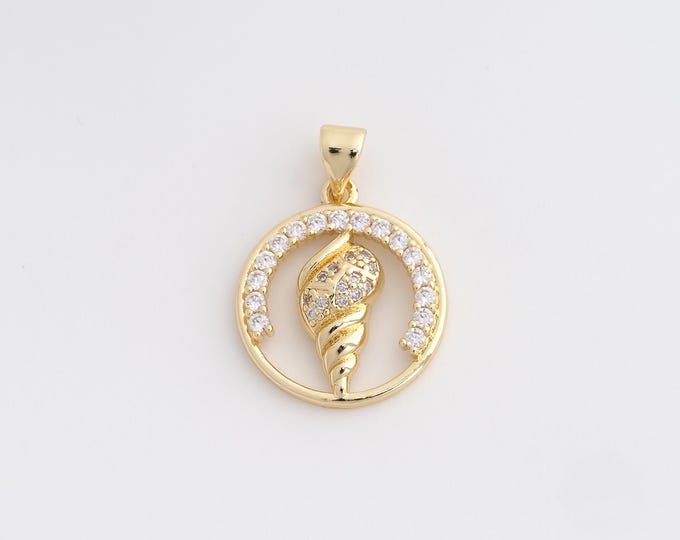 18K Gold Filled Conch Charm, Micropavé CZ Conch Pendant,Conch Necklace Charm, DIY Jewelry Supplies, 25x18x4.2mm