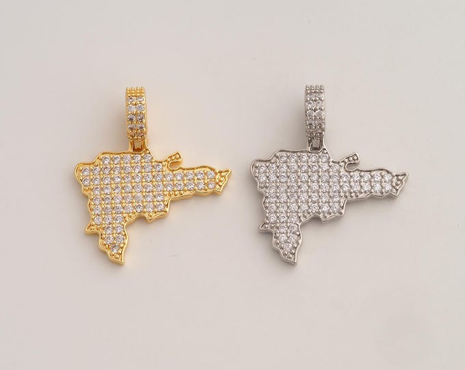 18K Gold Filled Dominican Republic Flag Charm,CZ Dominican Republic Map Pendant,Dominican Pendant ,DIY Jewelry Supplies,29.3x25.2x2.2mm