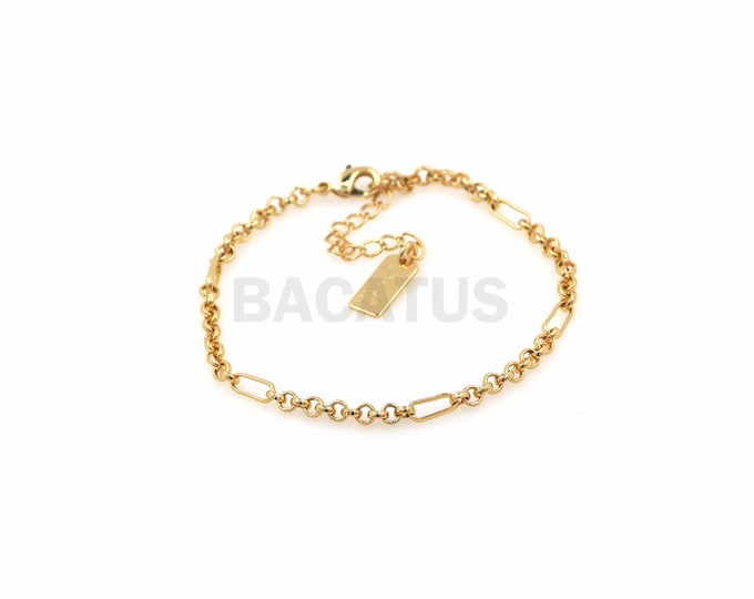 1pcs Paperclip Oval Hollow Bracelet Small Tag Small Tag Bracelet Birthday Gift 18K Gold Filled Small Round Bracelet