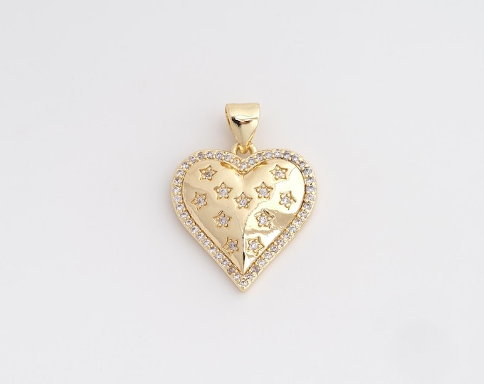 18K Gold Filled Heart Charm, Micropavé CZ Love Pendant,Heart Necklace Charm, DIY Jewelry Supplies, 23.8x18x3.4mm