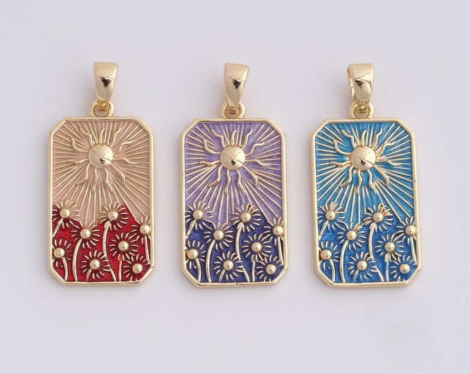 18K Gold Filled Square pendant,Gold Sun Charms,Sun Charm Bracelet Necklace for DIY Jewelry Making Supply,35x16x2.2mm
