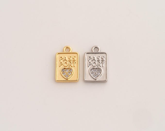 18K Gold Filled Passport Charm,Dainty Passport Pendant,CZ Passport Pendant ,DIY Jewelry Supplies,13.2x8.2x1.8mm