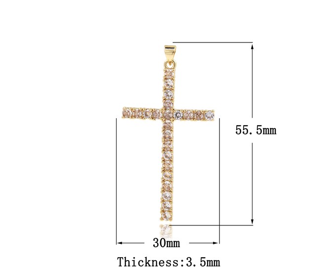 Cubic Zirconia Gold Filling, Cross Pendant Suitable For Necklace, Bracelet, Jewelry, Cross Charm, DIY Jewelry Making 55.5x30x3.5mm
