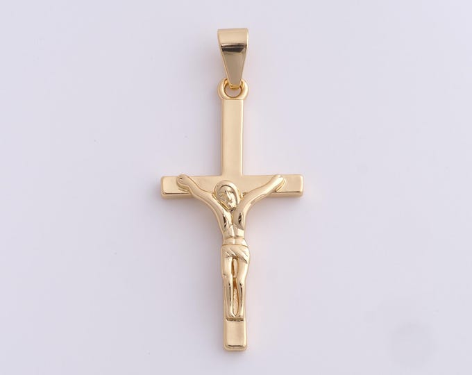 18K Gold Filled Christian Pendant,Gold Dainty Cross Charms,Religion Charm Bracelet Necklace for DIY Jewelry Making Supply,56.6x23.8x6.5mm