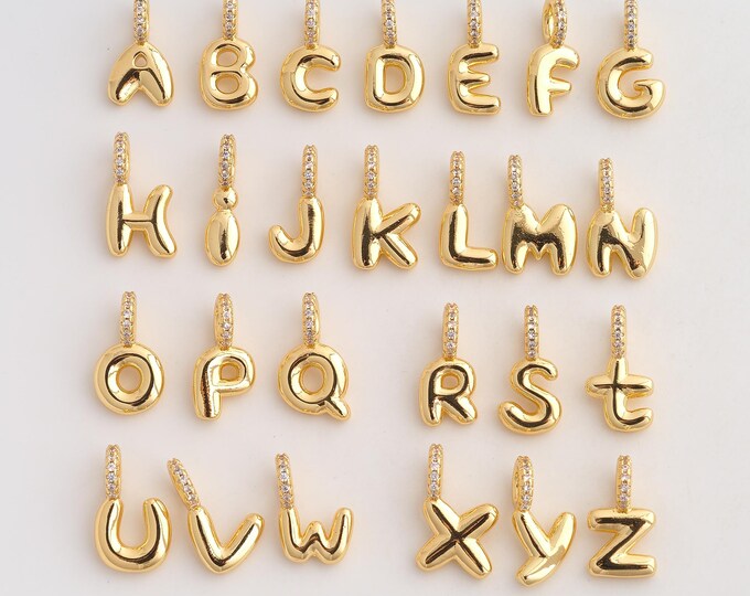 18K Gold Filled Gold Initial Charm,Dainty A-Z Letter Pendant,CZ Initial Pendant ,DIY Jewelry Supplies,17.8x10x3mm