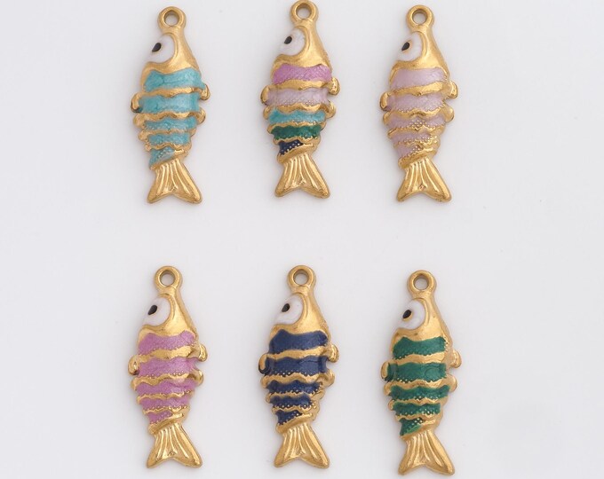 Stainless Steel Fish Pendant,Enamel Charms,Fish Charm Bracelet Necklace for DIY Jewelry Making Supply,25.8x9.8x4mm