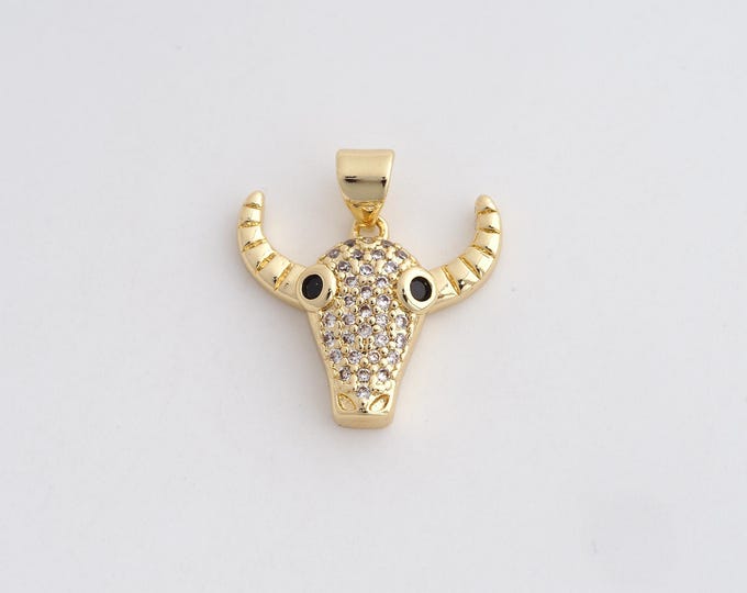 Bull Head Pendant, 18K Gold Filled Bull Head Charms,Simple pendant Bracelet Necklace for DIY Jewelry Making Supply,20.6x18.7x4.3mm