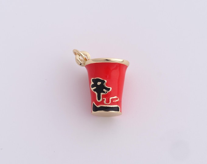 Enamel Cup Pendant,18K Gold Filled Wine Glass Necklace, Enamel Cup Pendant, DIY jewelry Making Accessories,22x16x11.8mm