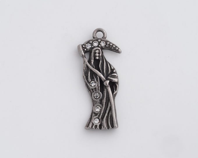 Stainless Steel Retro Grim Reaper Pendant,Death Charms,Grim Reaper Charm Bracelet Necklace for DIY Jewelry Making Supply,34.8x14.8x3.8mm