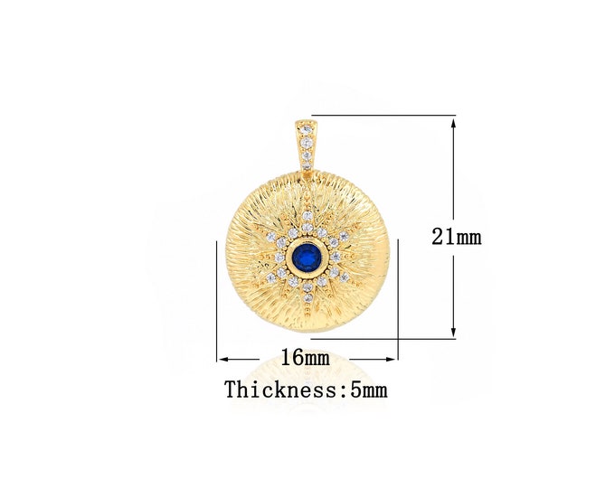 18K Gold Filled Sun pendant,Gold Dainty Sun Charms,Round Charm Bracelet Necklace for DIY Jewelry Making Supply