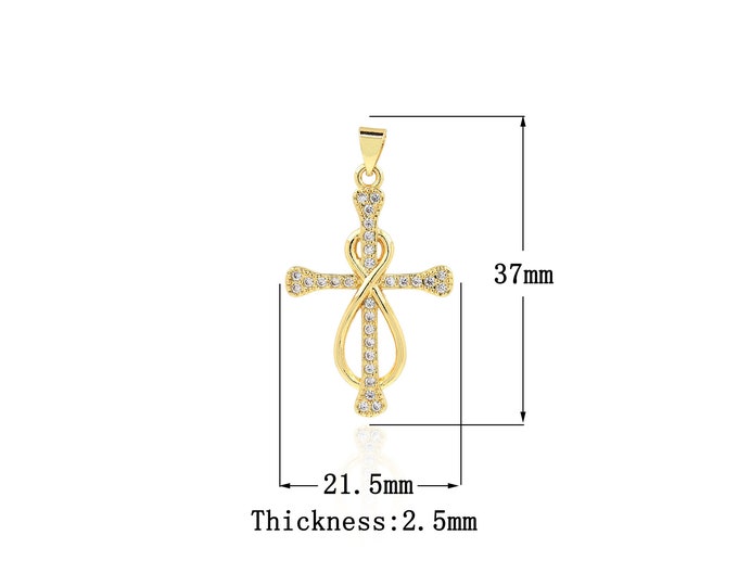 18K Gold Filled Cross Pendant,Gold Dainty CZ Religion Charms,Christian Charm Bracelet Necklace for DIY Jewelry Making Supply