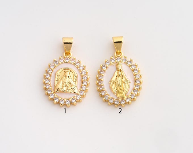 18K Gold Filled Virgin Mary Charm,Dainty Enamel Religious Pendant,CZ Catholic Pendant ,DIY Jewelry Supplies,24.2x15x2.8mm