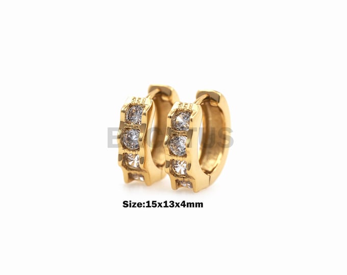 1Pair 18K Gold Filled Zircon Earrings Geometric Earrings Cz Round Tragus Cartilage Conch Minimalist Zircon Earrings 15x13x4mm