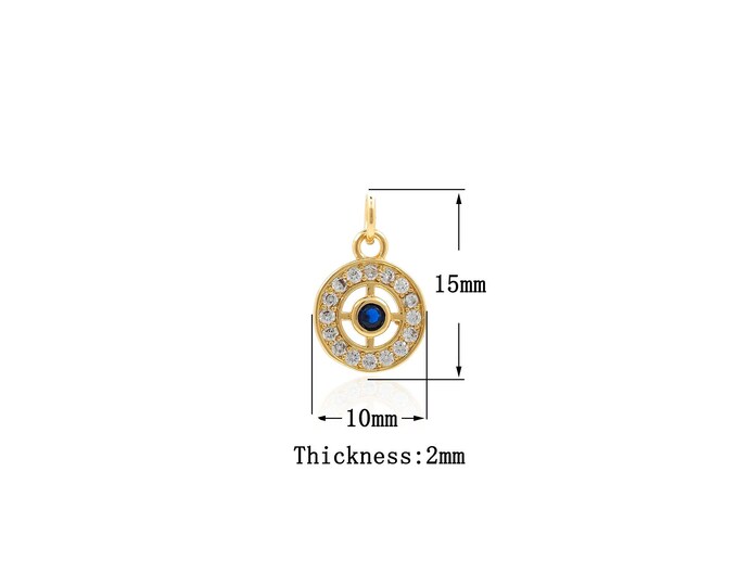 18K Gold Filled Eye pendant,Gold Round Charms,Eye Charm Bracelet Necklace for DIY Jewelry Making Supply