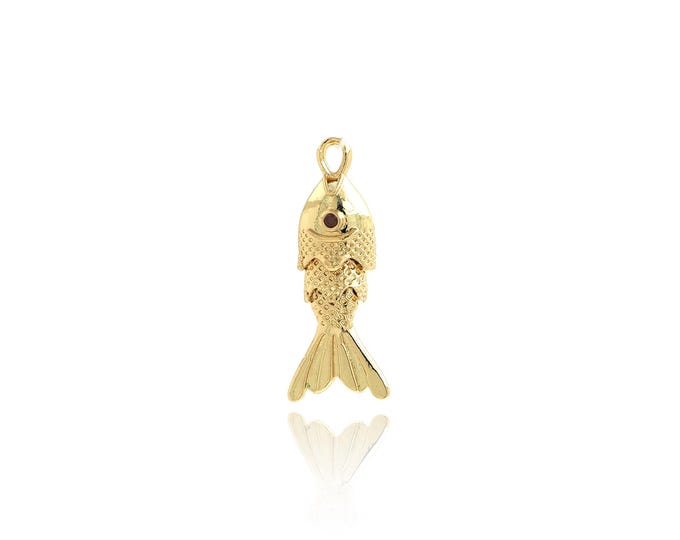 Fish Pendant,18K Gold Filled Marine Life Necklace, Micropavé CZ Fish Pendant, DIY jewelry Making Accessories,22x8.7x4.5mm
