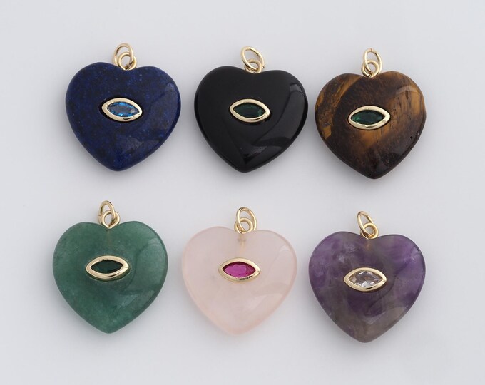 Energy Stone Pendant,18K Gold Filled Natural Stone Necklace,Heart Pendant, DIY jewelry Making Accessories,24.8x20x6.5mm