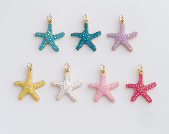 18K Gold Filled Starfish Pendant,Enamel Starfish Charms,Starfish Charm Bracelet Necklace for DIY Jewelry Making Supply,23.5x18x3.6mm