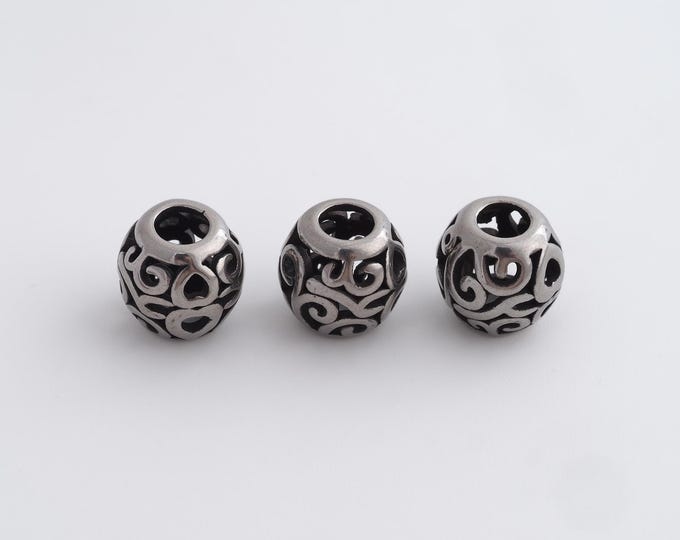 1 pcs Stainless Steel Retro Ball Spacer Beads,Silver Round Beads,Ball Beads DIY Bracelet Necklace Earrings Jewelry Making,9.7x9.2mm