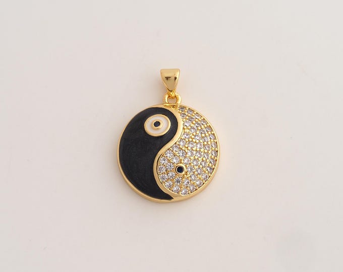 18K Gold Filled Bagua Charm,Dainty Enamel Yin Yang Pendant,CZ Bagua Pendant ,DIY Jewelry Supplies,26.5x19.8x5.8mm
