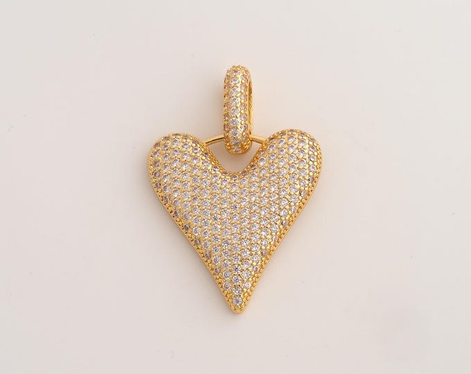 18K Gold Filled Heart Charm,Dainty Love Pendant,CZ Heart Pendant ,DIY Jewelry Supplies,40.7x28.3x3.7mm