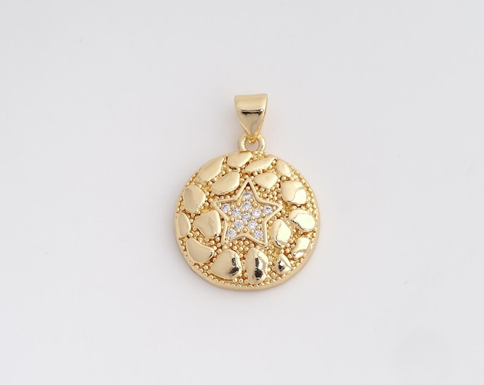 18K Gold Filled Star Charm, Micropavé CZ Celestial Pendant,Starburst Necklace Charm, DIY Jewelry Supplies, 24.6x18x3.2mm