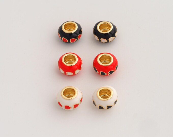 Gold Enamel Heart Round Tube Beads, 18K Gold Filld CZ Large Hole Beads,for Jewelry Making Supplies,10x6.6mm Hole 5mm