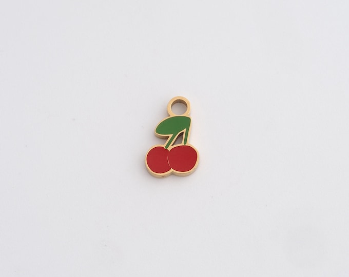 Stainless Steel Cherry Pendant,Enamel Charms,Fruit Charm Hamsa Charms for DIY Jewelry Making Supply,11x7.5x1.5mm