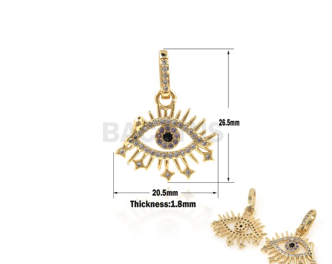1PCS Gold Filled Cubic Zirconia Demon Eye Pendant Greek Eye Charm Turkish Eye Necklace Paving Eye Charm DIY Jewelry Making 26.5x20.5x1.8mm