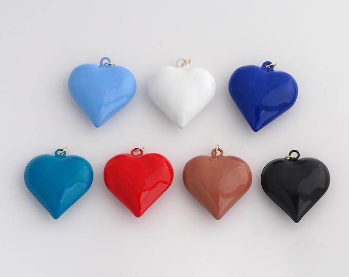 18K Gold Filled Heart Pendant,Enamel Love Charms,Heart Charm DIY Jewelry Making Supply,35.7x29.7x12mm