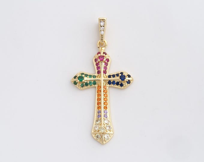 Cross Charm,18K Gold Filled Cross Necklace,Religious Charm, MicroPave CZ Christian Charm, DIY Jewelry Supplies, 42.6x21x4mm