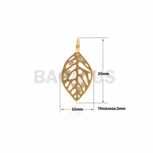 1PCS Gold Leaf Pendant, Leaf Necklace, Leaf Charm, CZ Leaf Pendant, Leaf Charm, Natural Charm, DIY Jewelry Making Supplies 20x10x2mm