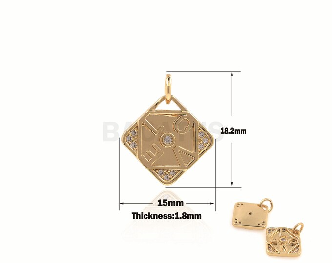 1pcs Gold-Plated Love Pendant, Love Geometric Necklace, Love Jewelry, Square Love Pendant, Love Charm 18.2x15x1.8mm