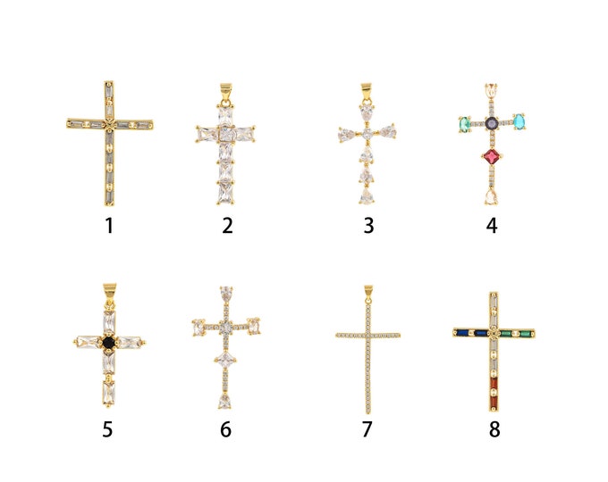 1PCS Suitable For Bracelets Necklaces Making Supplies Colored Zircon Cross Pendants Religious Beliefs Christian Jewelry Wearing CZ Charm