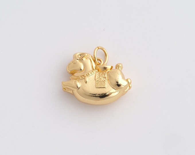 Gold Horse Pendant,Horse Necklace, 18K Gold Filled Animal Necklace, Wildlife Charm, DIY Jewelry Supplies, 17.3x15.8x6.7mm
