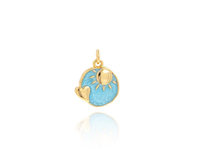 18K Gold Filled Sun Pendant,Enamel Sun Charms,Simple pendant Bracelet Necklace for DIY Jewelry Making Supply,16x12x2mm
