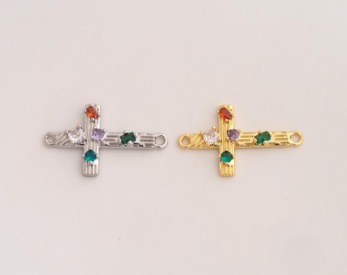 18K Gold Filled Cross Connector,CZ Religious Connector,Christian Connector for Jewelry Making 26.4x15.6x2.6mm